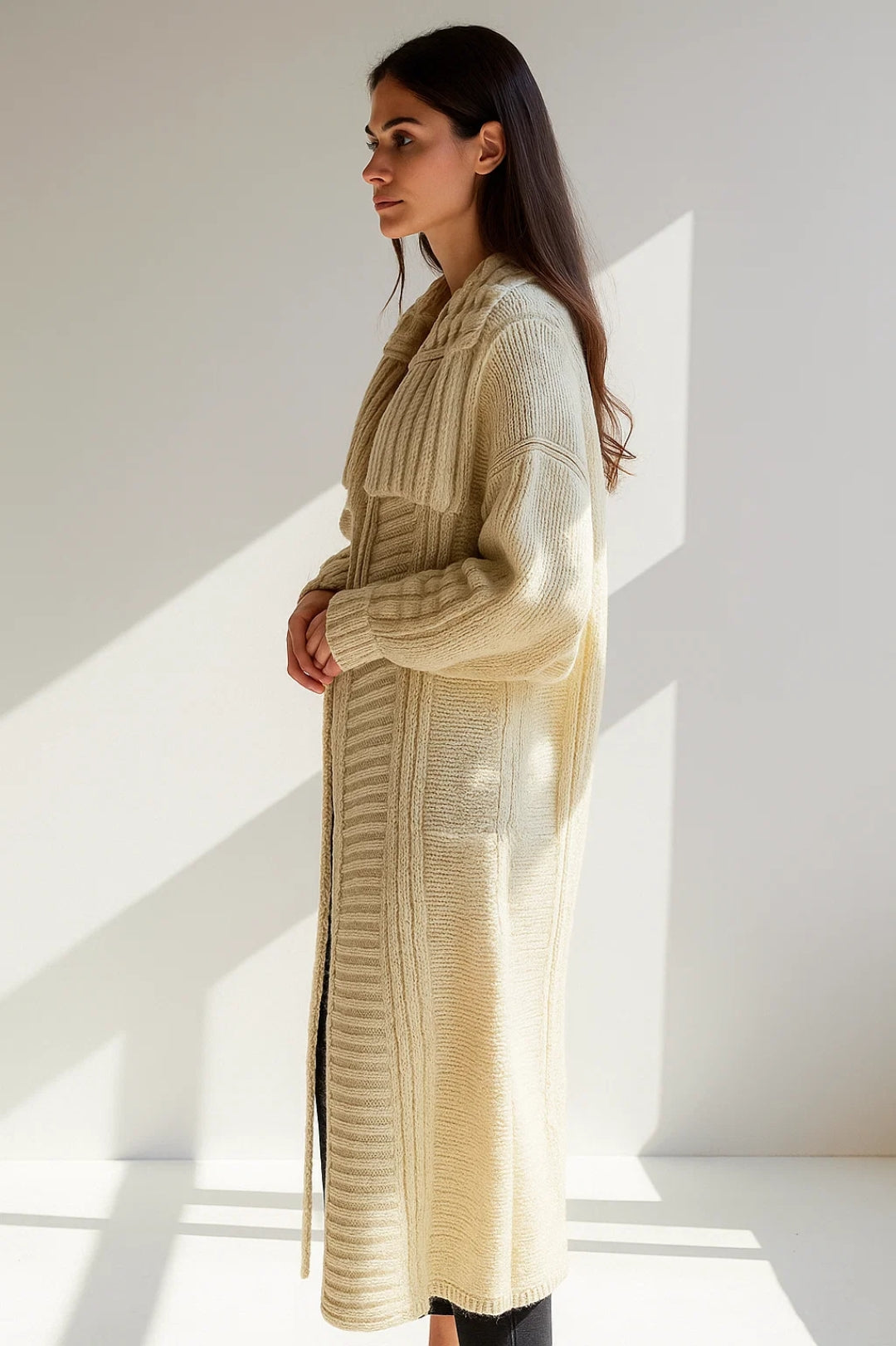 Cardigan lungo lavorato a maglia | Maglieria calda | Colore crema e comodo