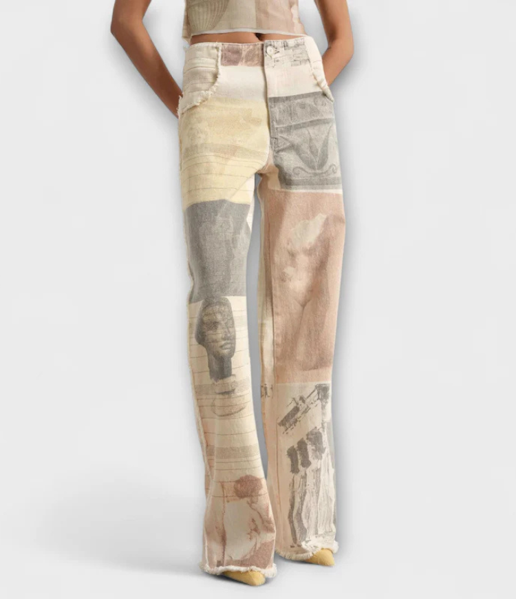 Rhea – Jeans a gamba larga stampate con un tocco vintage