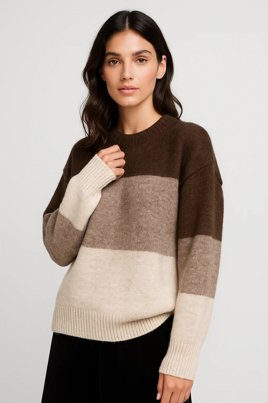 Maglione da donna a righe | Modello lavorato a maglia con inserti colorati | Caldo e casual