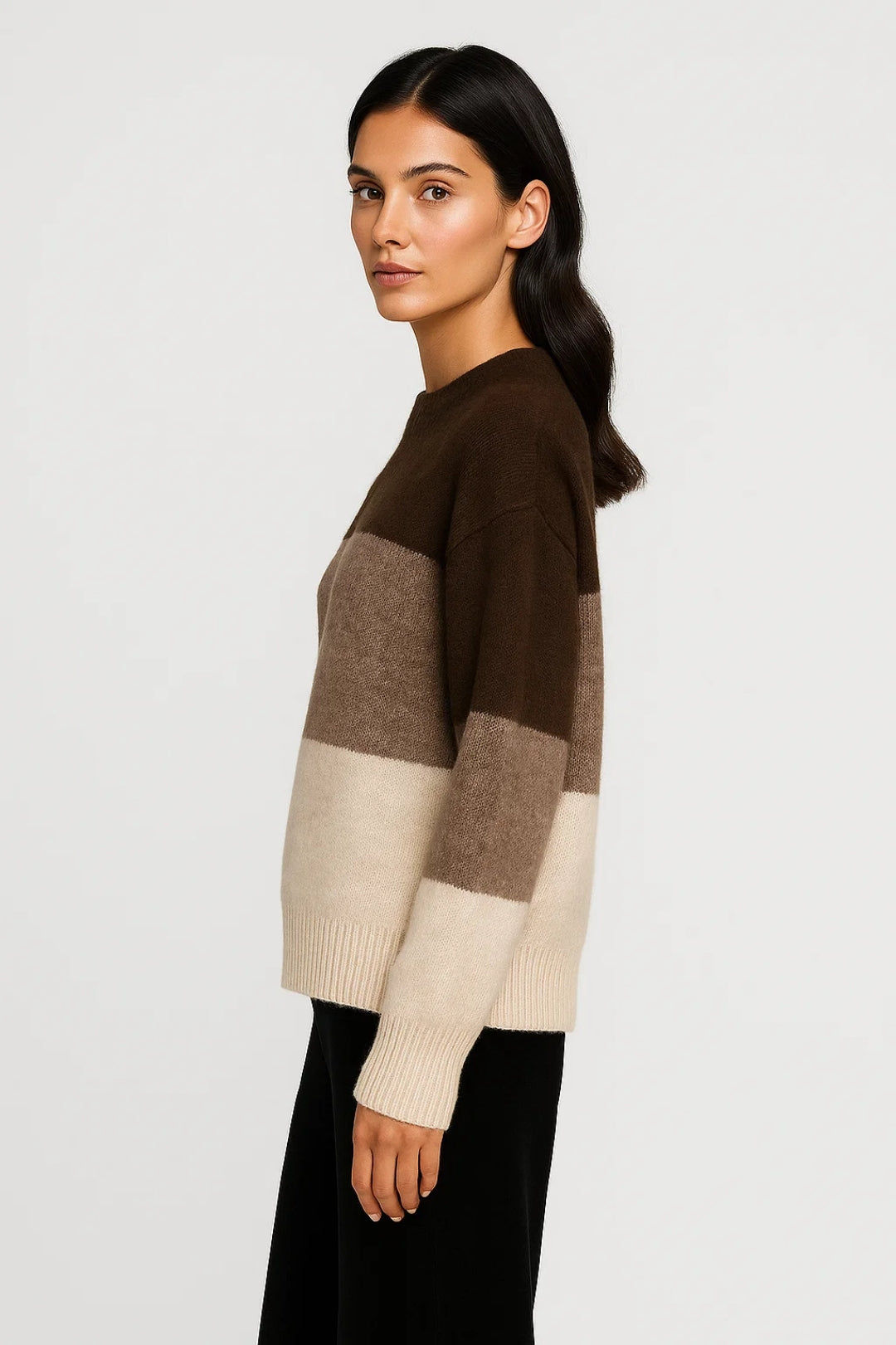 Maglione da donna a righe | Modello lavorato a maglia con inserti colorati | Caldo e casual