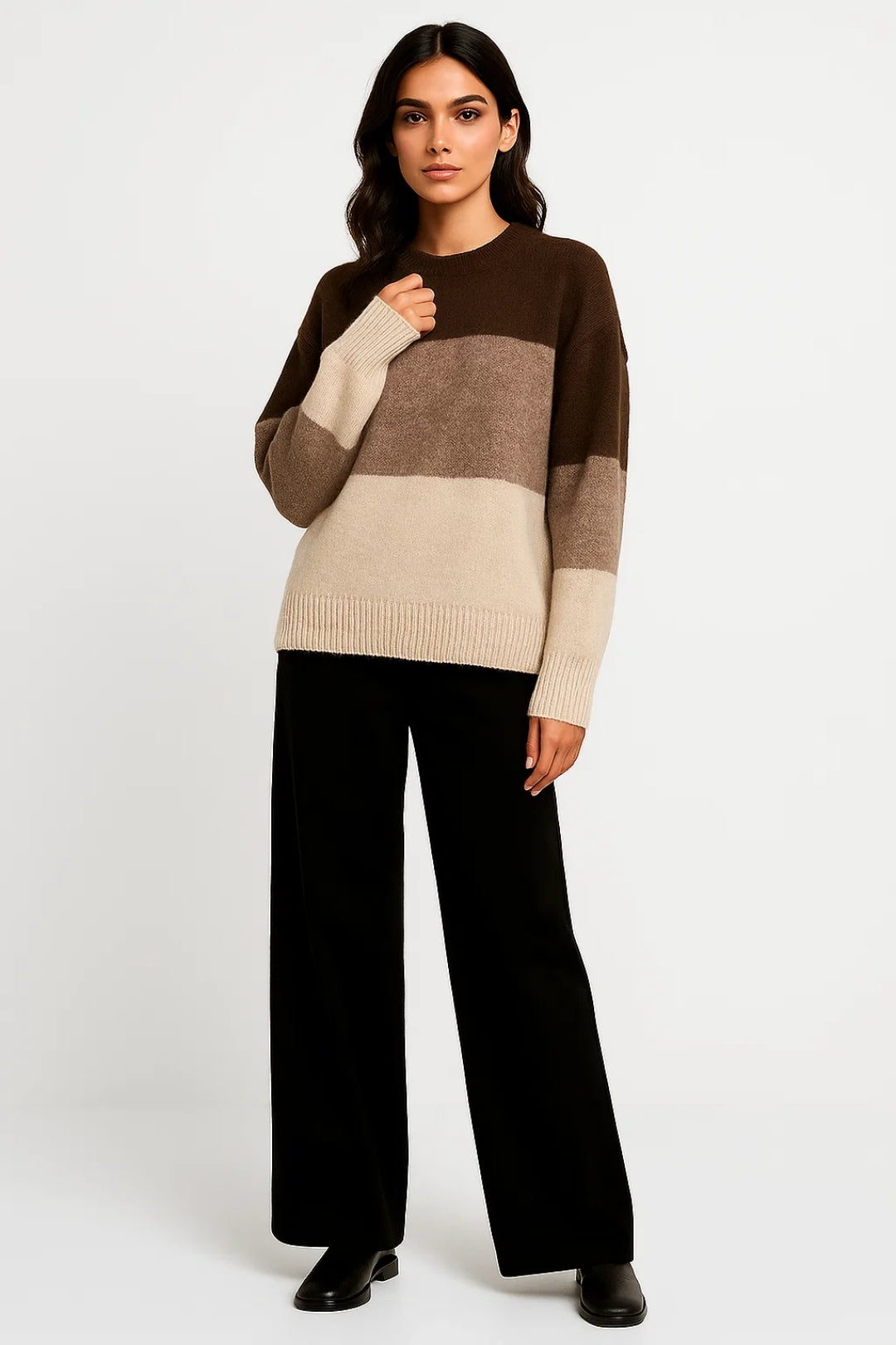 Maglione da donna a righe | Modello lavorato a maglia con inserti colorati | Caldo e casual