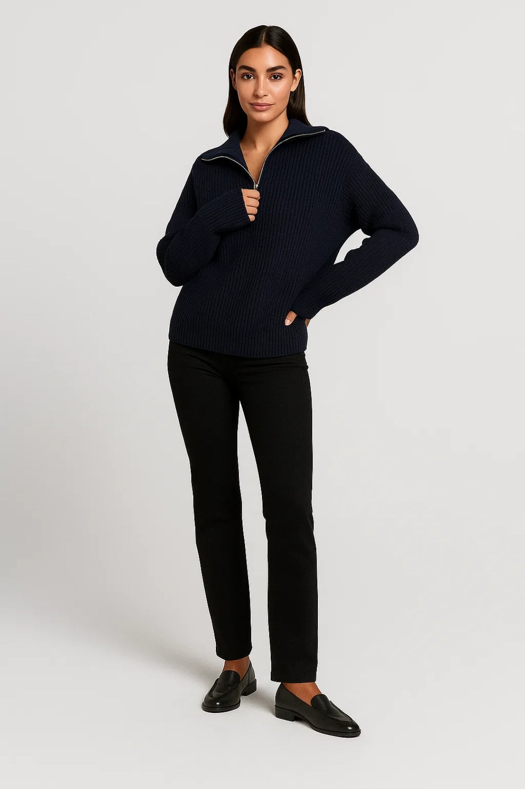 Maglione lavorato a maglia con collo con zip | Struttura a nido d'ape | Caldo e casual