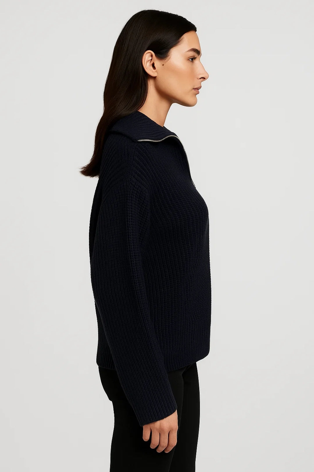 Maglione lavorato a maglia con collo con zip | Struttura a nido d'ape | Caldo e casual