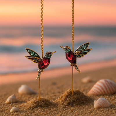 Ophira | Orecchini con smalto colibrì e zirconi