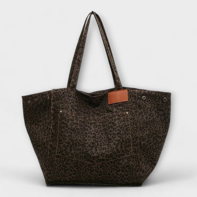 Marta | Borsa a Spalla in Tela con Stampa Leopardo