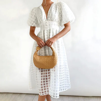 Cindy™ | Abito Midi Classico con Maniche a Palloncino
