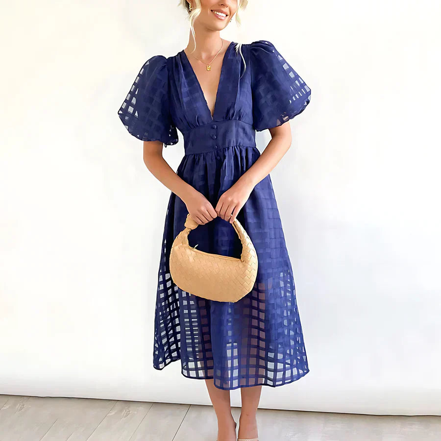 Cindy™ | Abito Midi Classico con Maniche a Palloncino