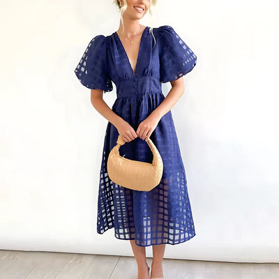 Cindy™ | Abito Midi Classico con Maniche a Palloncino