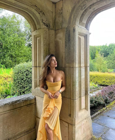 Clarissa™ | Abito Maxi in Rete Gialla