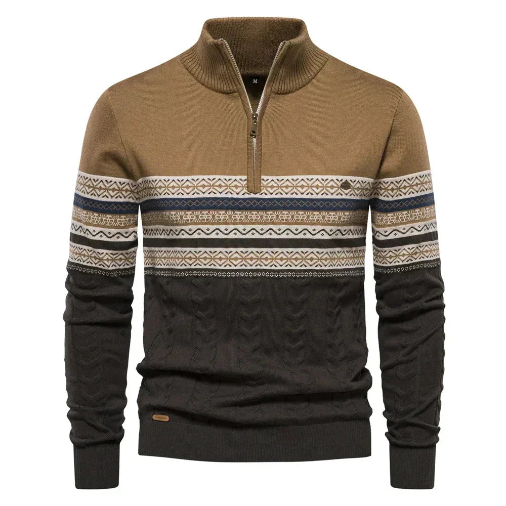 Maglione con cerniera e motivo tribale al collo