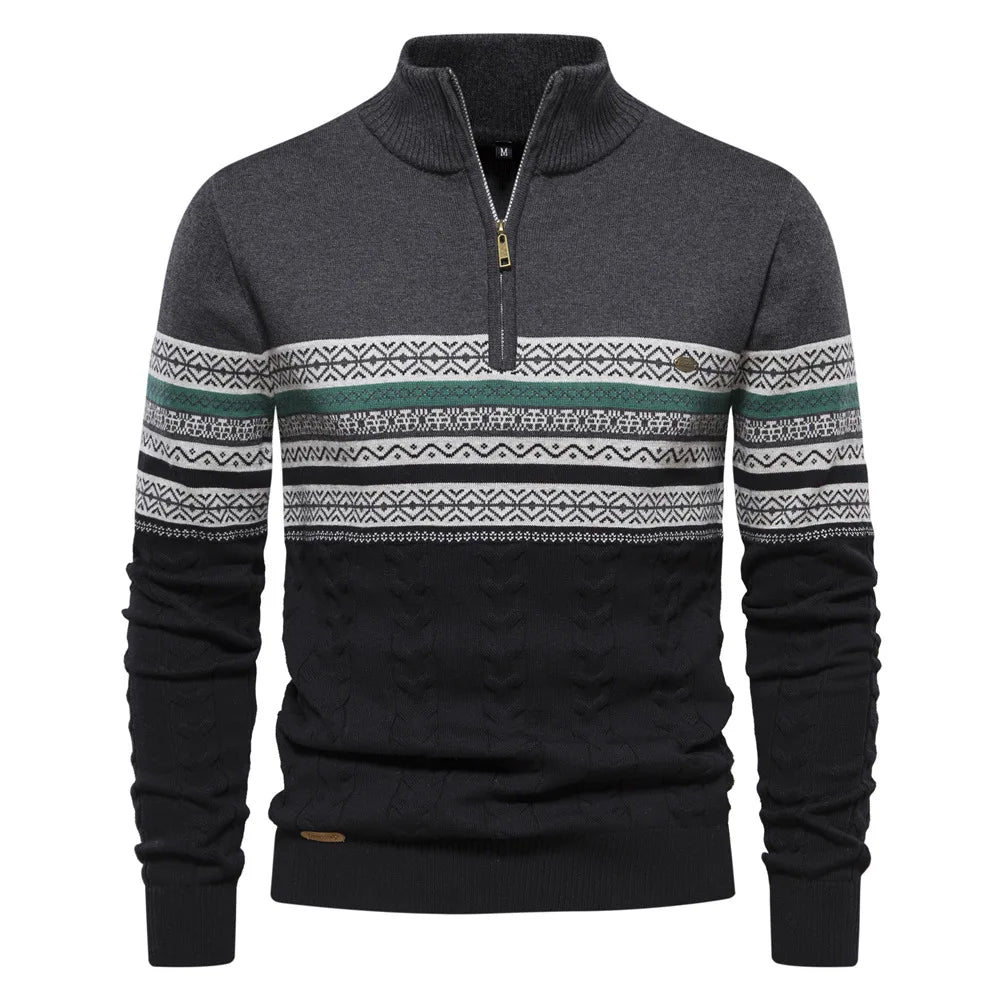 Maglione con cerniera e motivo tribale al collo