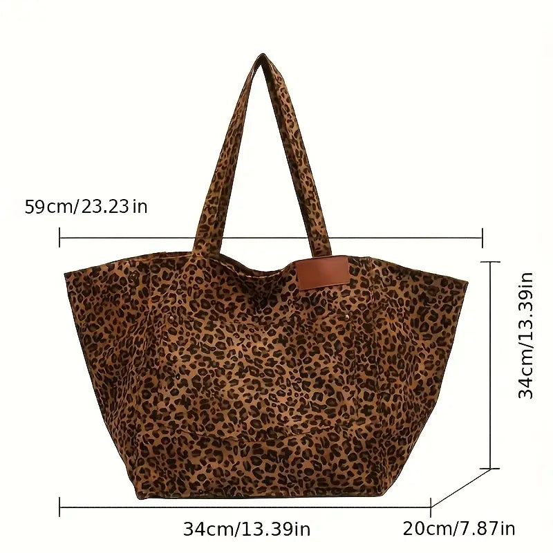 Marta | Borsa a Spalla in Tela con Stampa Leopardo