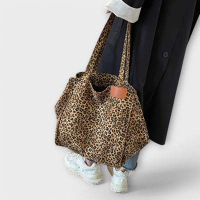 Marta | Borsa a Spalla in Tela con Stampa Leopardo